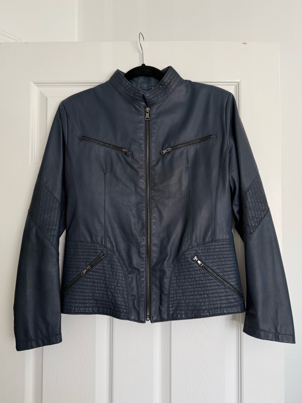 Vera Pelle Navy Quilted Leather Women’s Moto Jacket